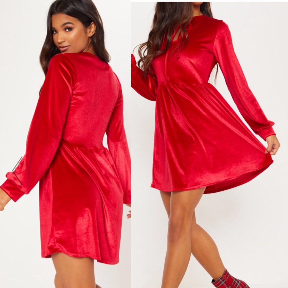 🆕Red Velvet tie neck skater dress
